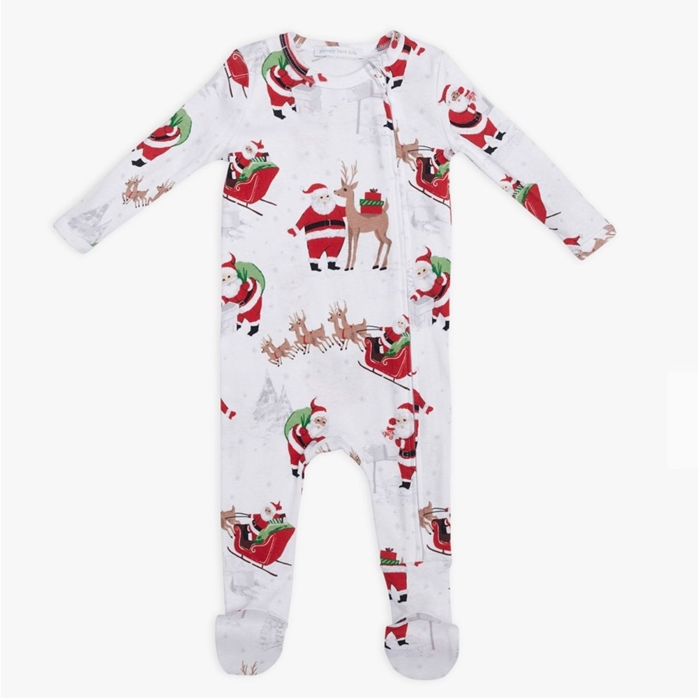 Pottery Barn Kids Heritage Santa 9-12 mo Sleeper Organic Cotton Pajama NWT